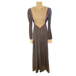 Vintage Womens 1970s Blue Long Maxi Dress